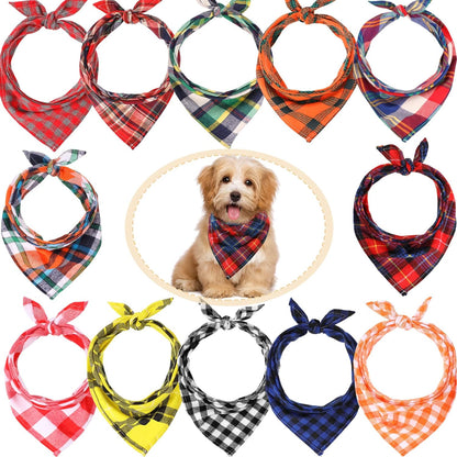 12 Piece Dog Bandanas Plaid Dog Scarf Pet Triangle Bibs Adjustable Accessories Bulk Kerchief Buffalo Plaid Bandanas Decor for Small or Medium Cat Dog Pet (Lattice Graphic)